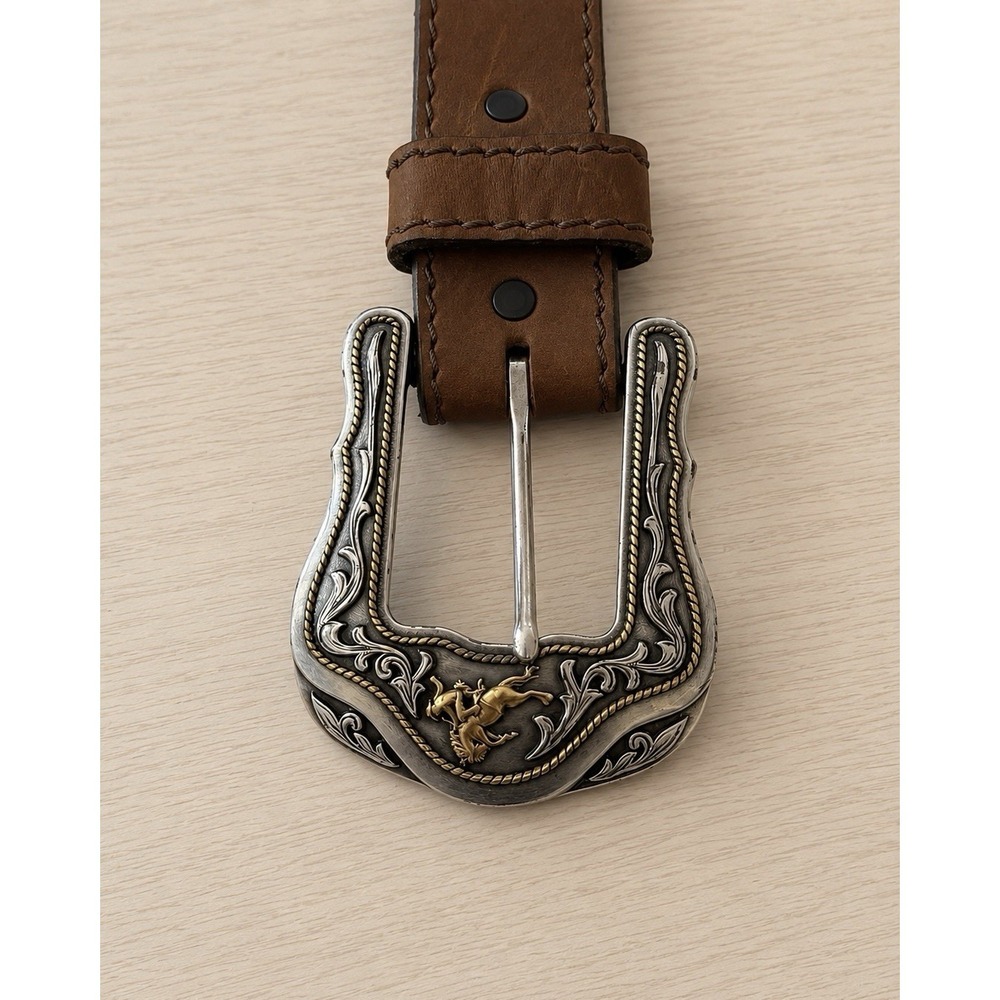 Justin Top Grain Leather Western Belt Size 44 Brown Cowboy Rodeo Buckle USA - Picture 4 of 6